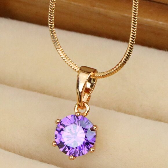 "Round Cut Purple Pendant in Gold Finish – Elegant Charm, XPPT1644 - Picture 1 of 13